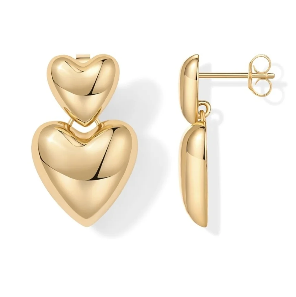 14K Gold Plated Sterling Silver Posts Chunky Heart Statement Earrings